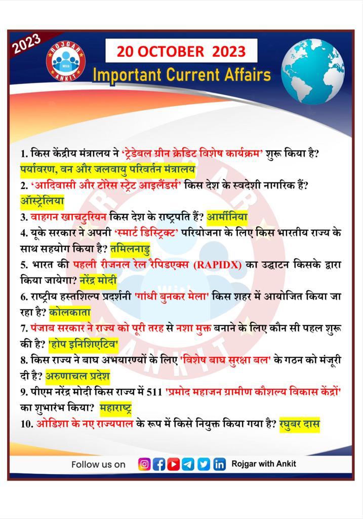 20 October Current Affairs Rojgar With Ankit 1 20 October Current Affairs Rojgar With Ankit