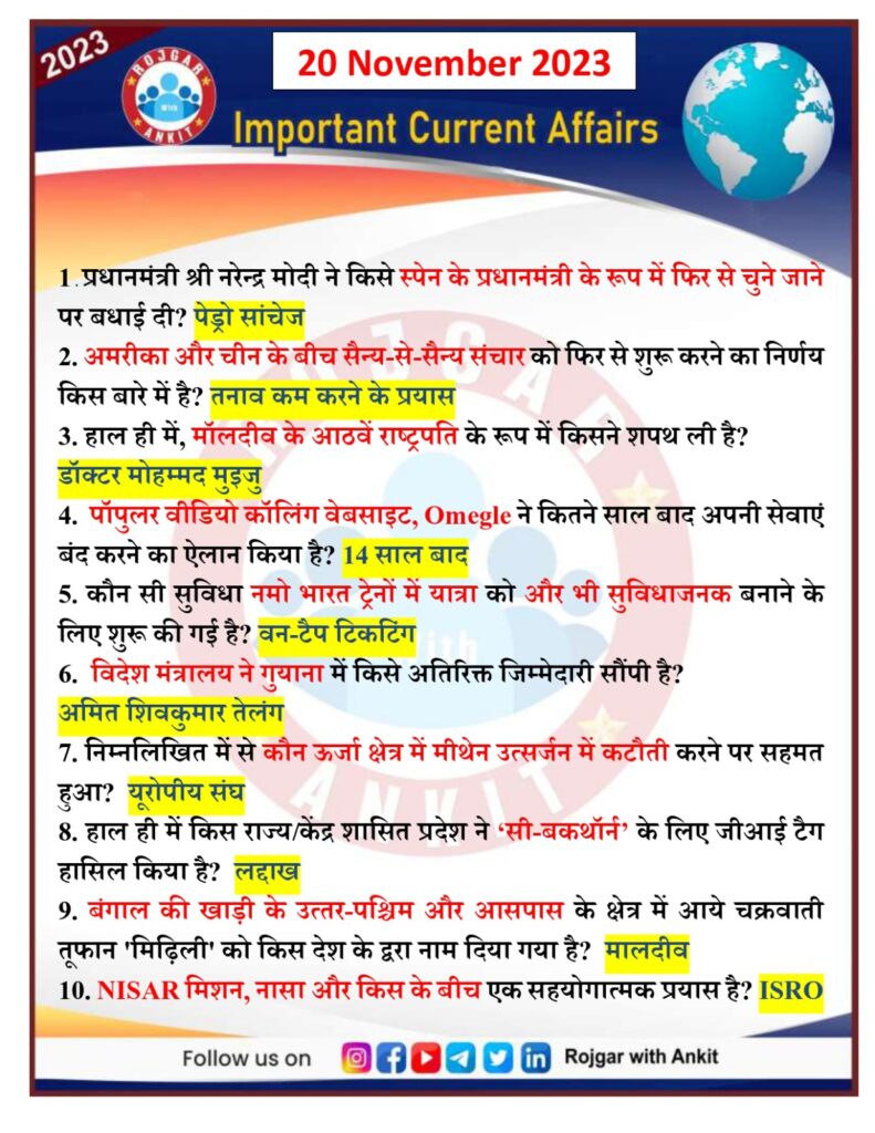 20 November Current Affairs Rojgar With Ankit 8