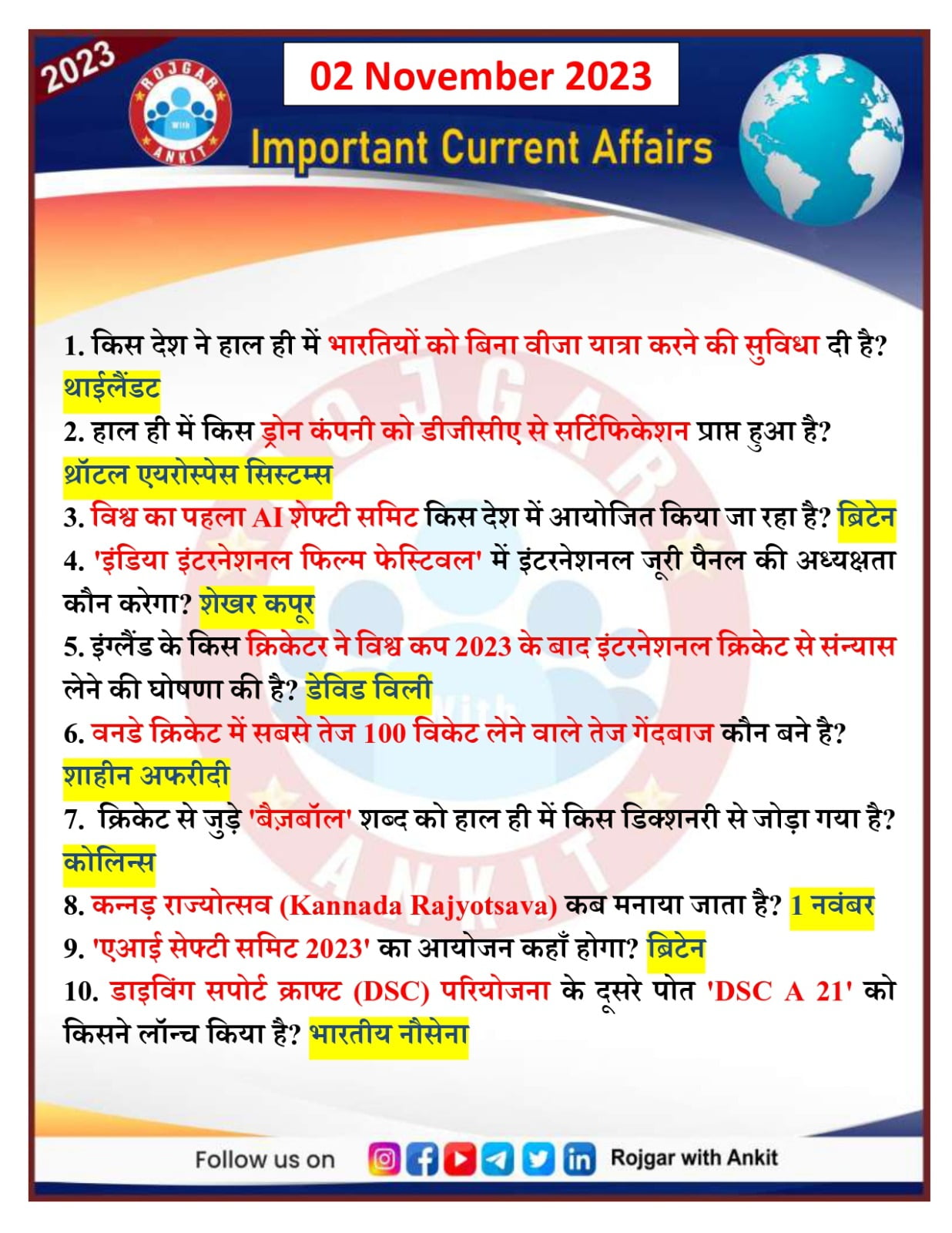 2 November Current Affairs Rojgar With Ankit 18