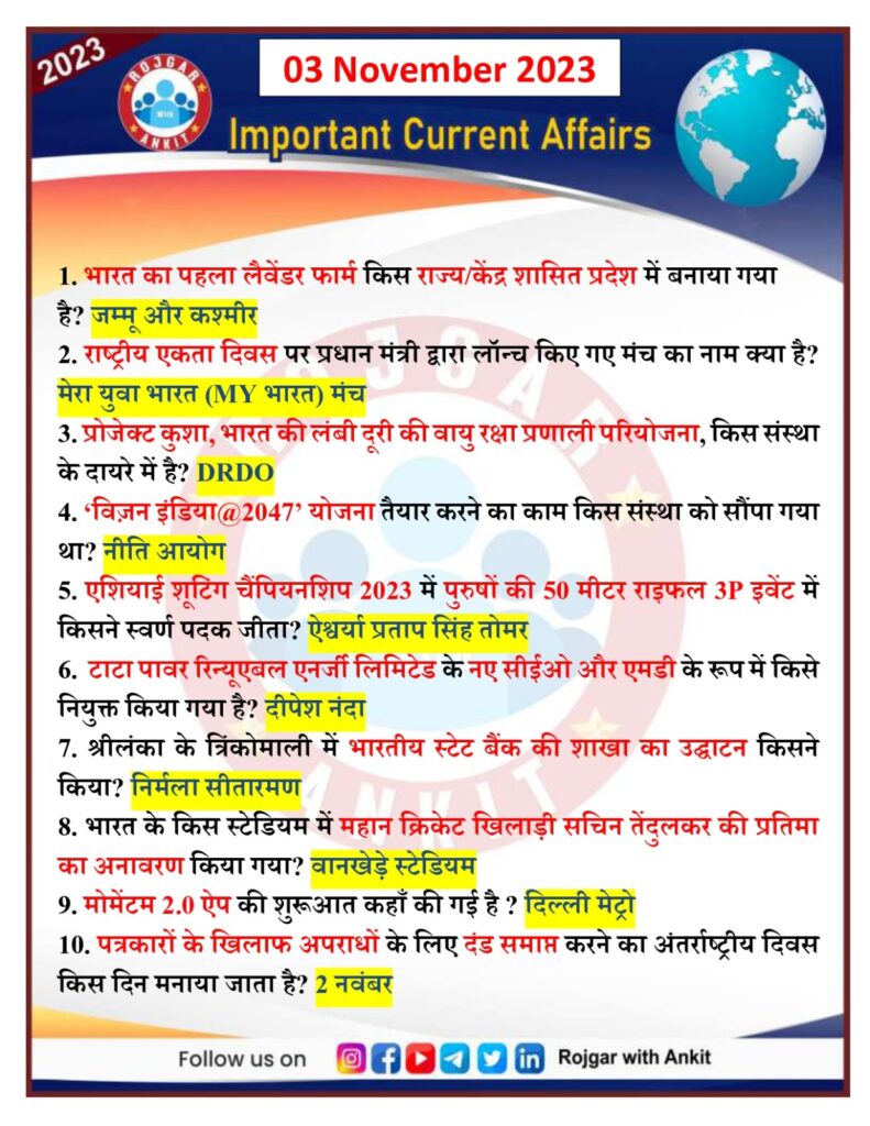 3 November Current Affairs Rojgar With Ankit 17