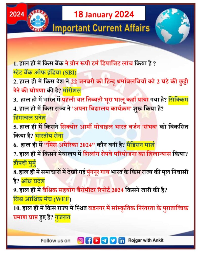 18 January Current Affairs Rojgar With Ankit 13