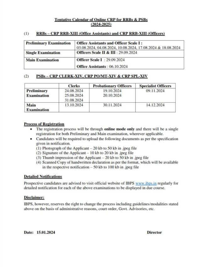 IBPS calendar for 2024