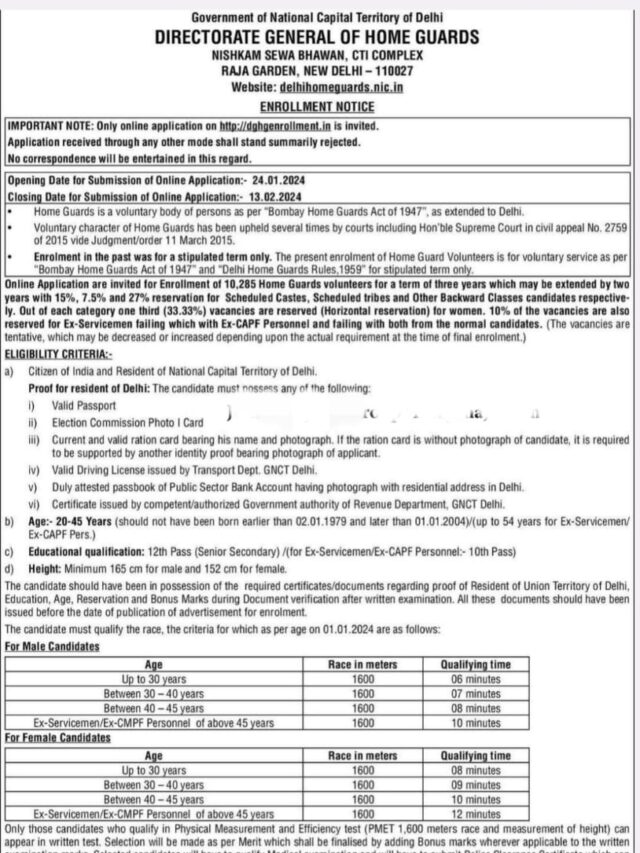 दिल्ली होम गार्ड भर्ती 2024: 10285 पदों पर आवेदन शुरू