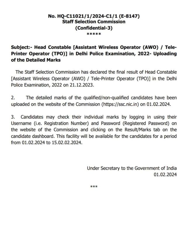 Delhi Police HC (AWO/TPO) Marks