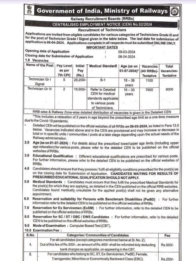 Rrb Technicians Short Notice