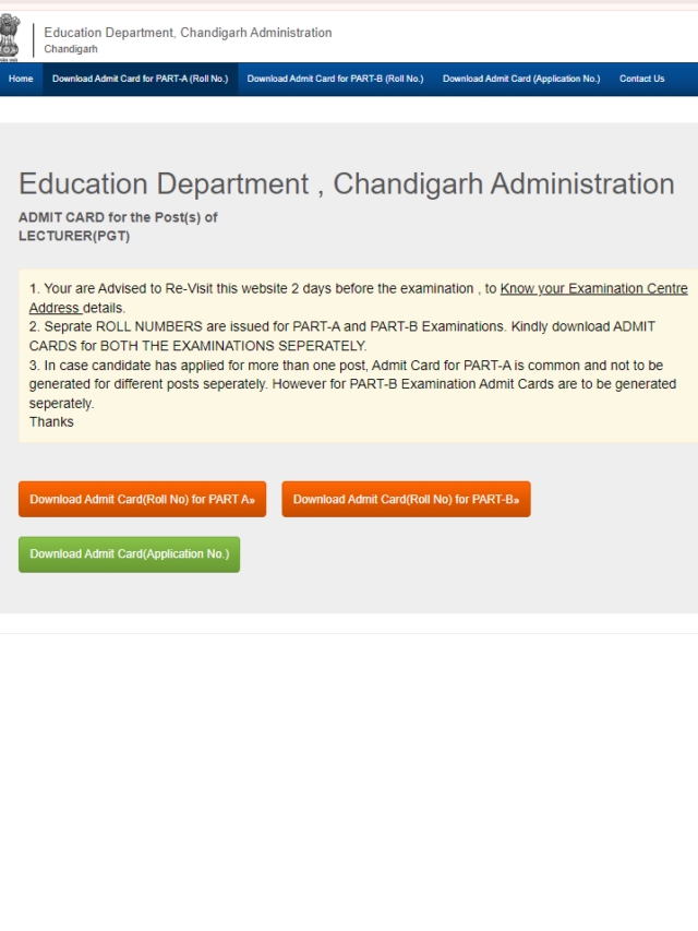 Chandigarh PGT Admit Card OUT