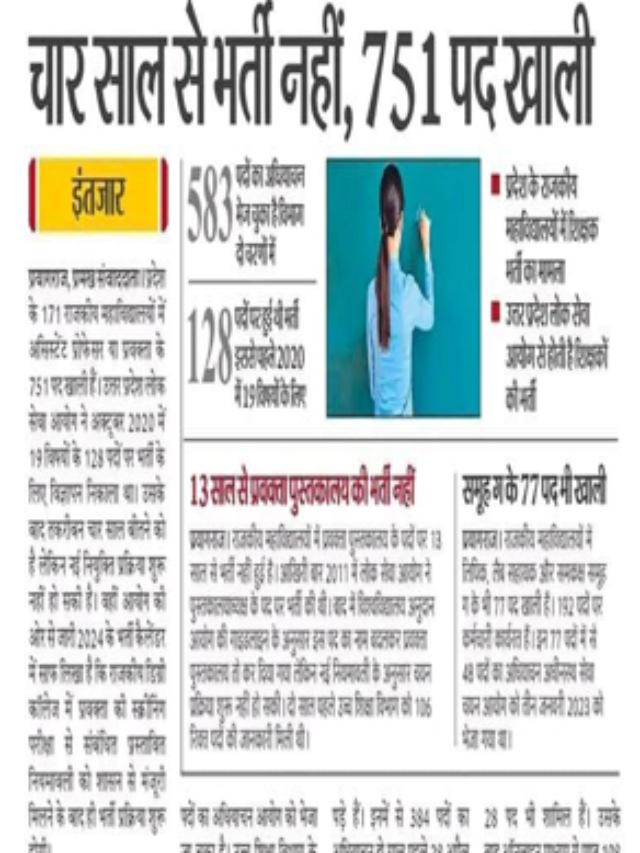 🔰 असिस्टेंट प्रोफेसर या प्रवक्ता के 751 पद खाली, 4 वर्ष से नहीं हुई भर्ती