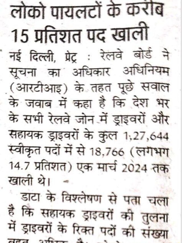 लोको पायलट के 15% पद खाली