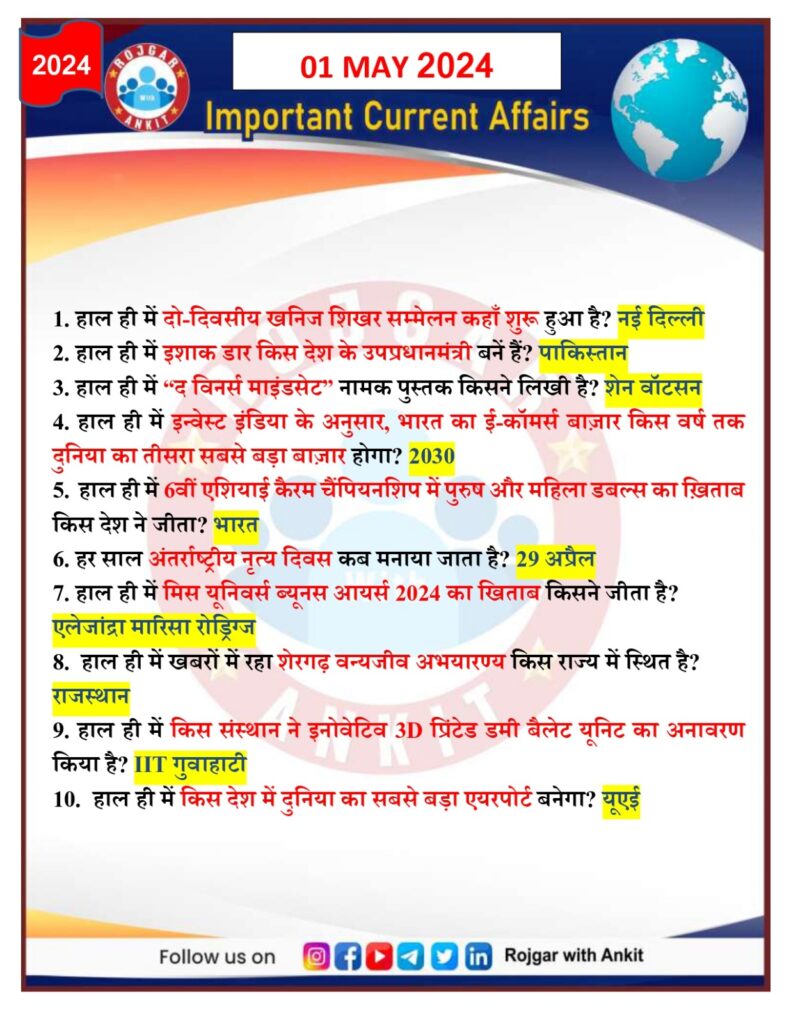 1 May 2024 Current Affairs Rojgar With Ankit 2