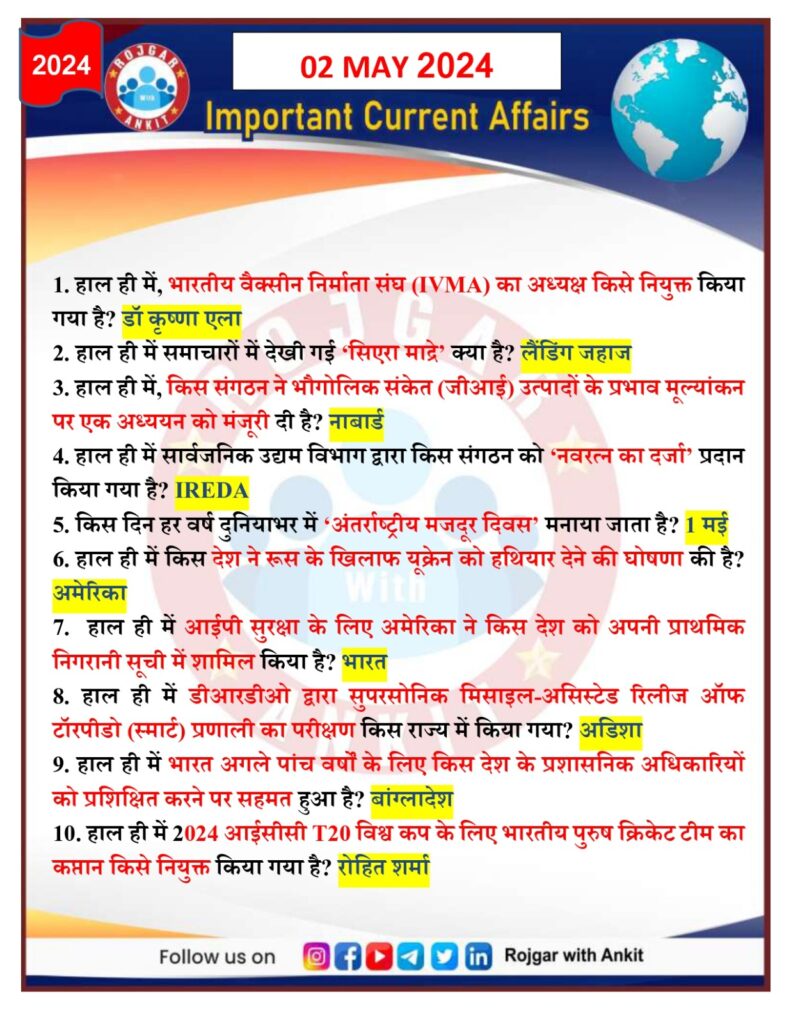 2 May 2024 Current Affairs Rojgar With Ankit 1