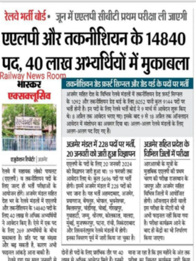 ALP और Technician के 14840 पद,40 लाख स्टूडेंट्स में मुकाबला |