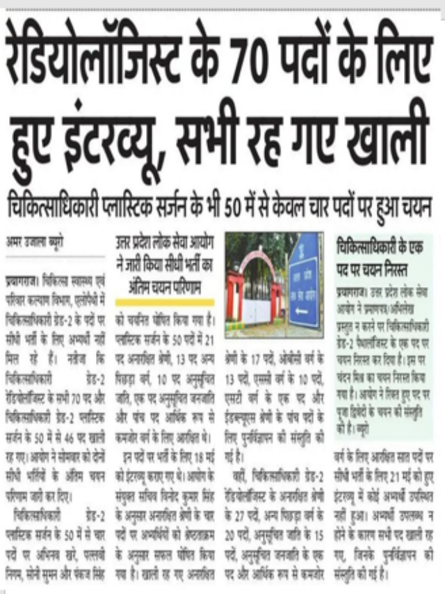 रेडियोलाजिस्ट के 70 पदों के लिए हुए , इंटरव्यू सभी रह गए ख़ाली |