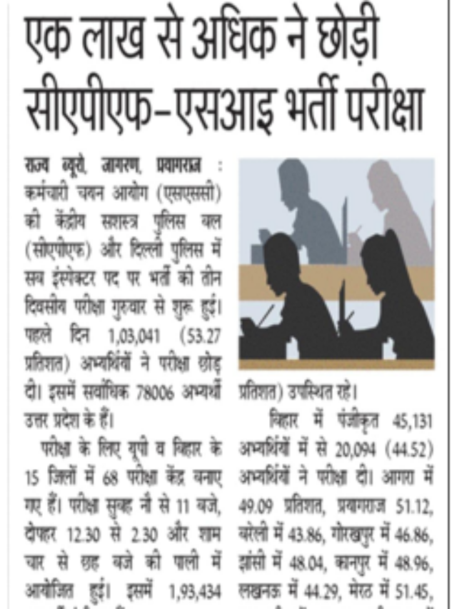 Ek Lakh Se Adhik Ne Chordhe CAPF- SI Ka Exam