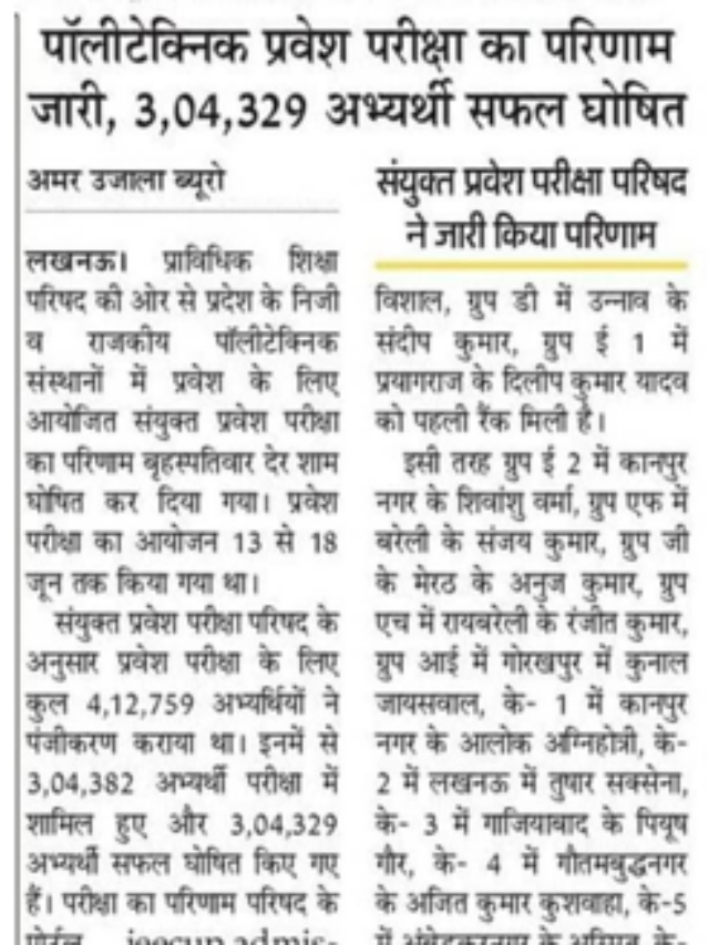 polytechnic Result Announce Qualify Students is 3,04,329