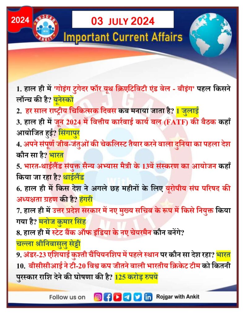 3 July Current Affairs Rojgar With Ankit 2024 1