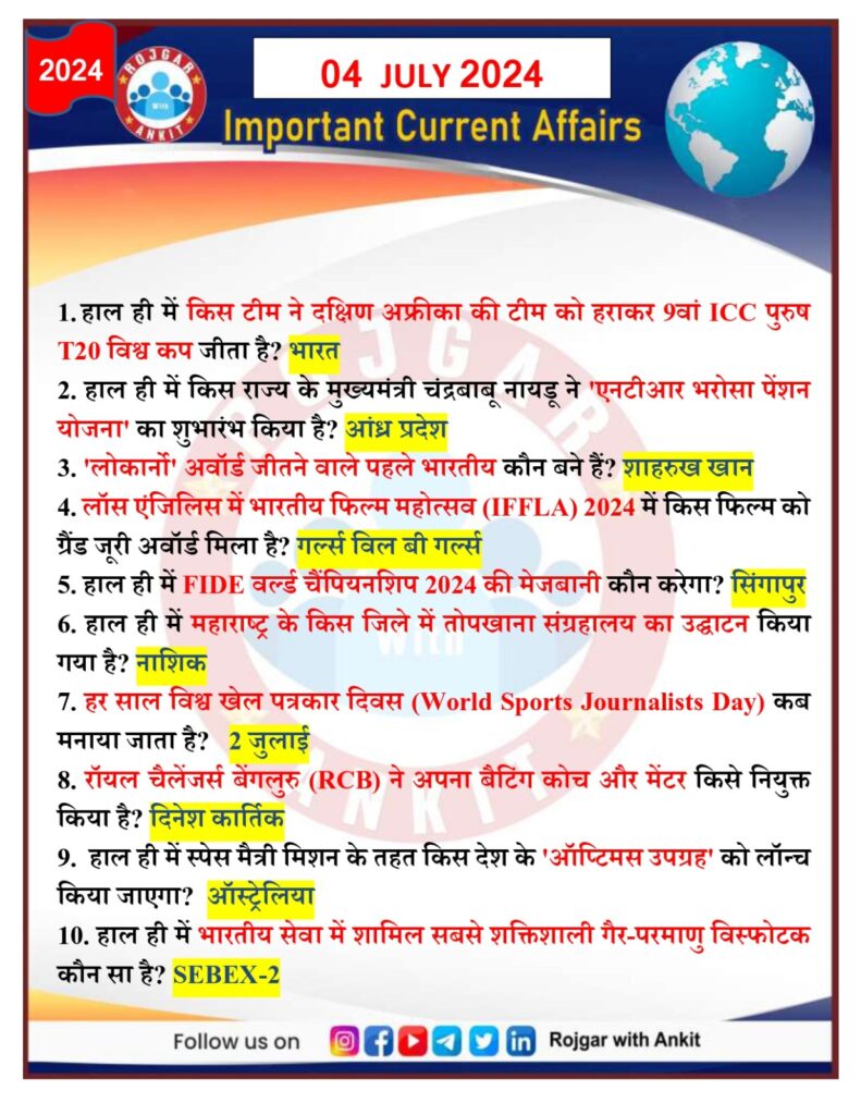 4 July Current Affairs Rojgar With Ankit 2024 1