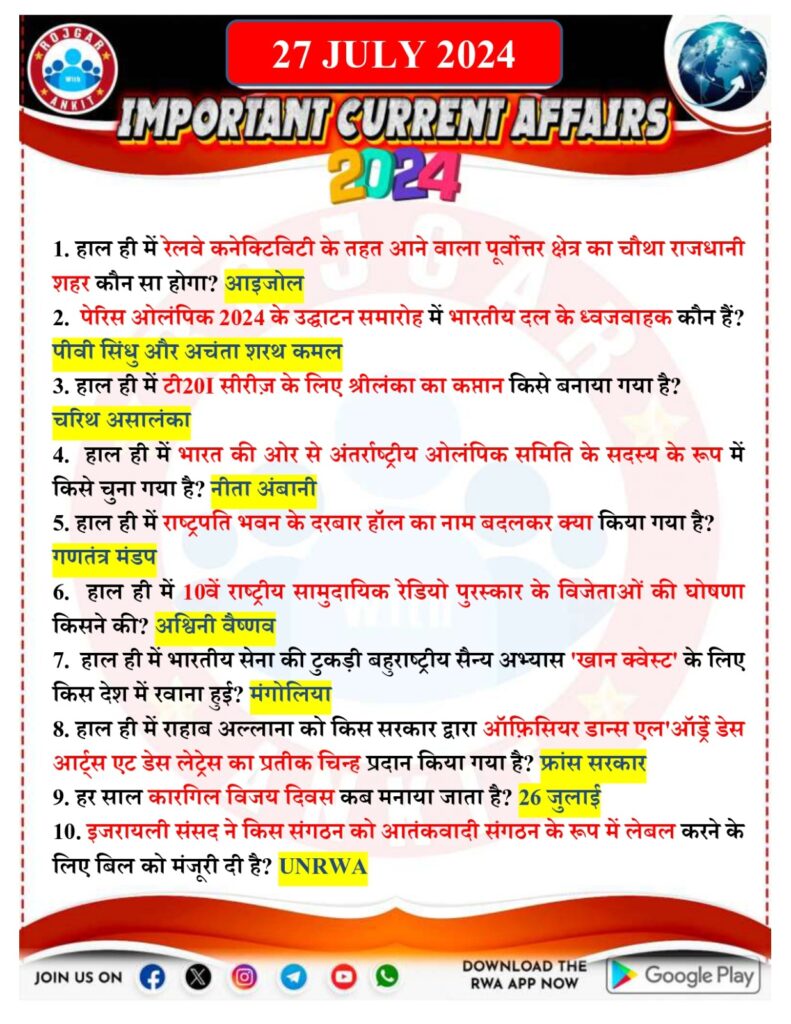 27 July Current Affairs Rojgar With Ankit 2024 1 27 July Current Affairs Rojgar With Ankit 2024 1