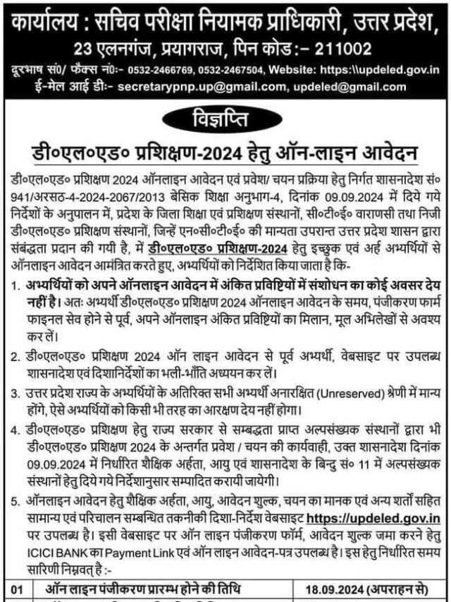 UP D.El.Ed 2024 FORM Officially Notification .