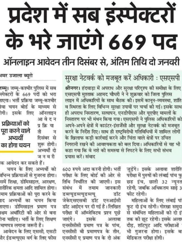 Pradesh Mein Sub Inspector Ke Bhare Jayenge 669 Pad.