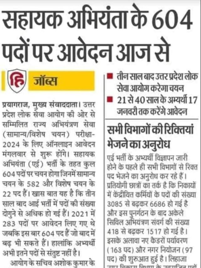 Assistant Engineer ke 604 Posts Par Aj Se Kar Sakte h Apply.