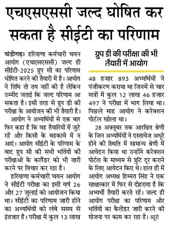 Hssc Cet Result Update 