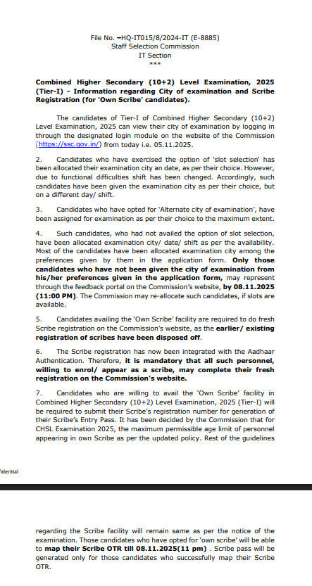 Ssc Own Scribe Notice