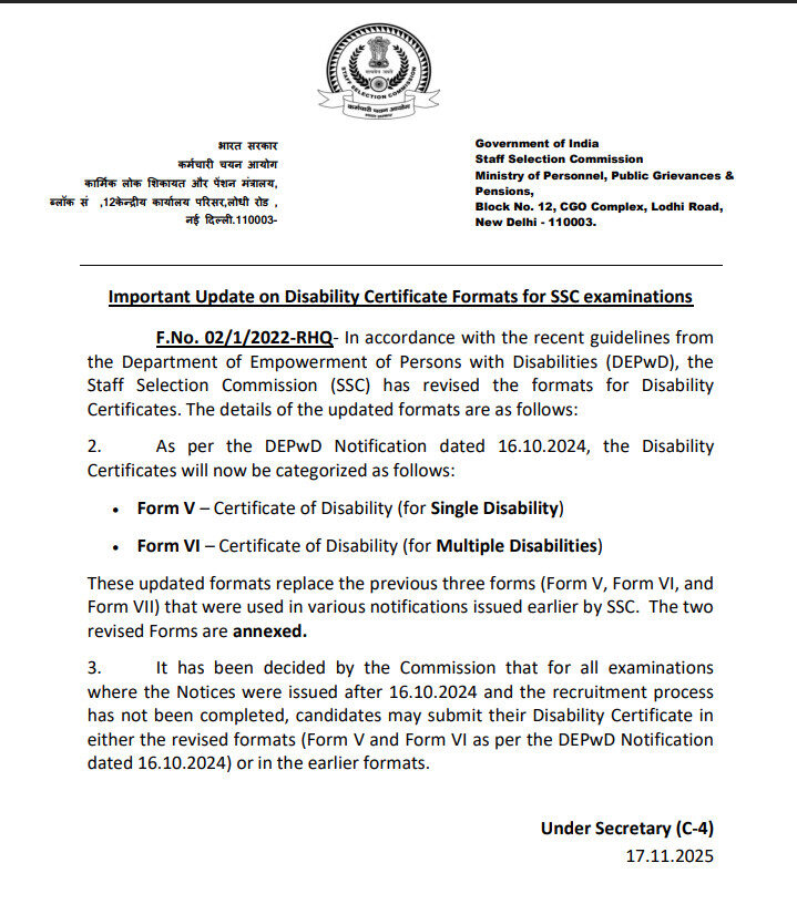 New Disability Certificate Format 