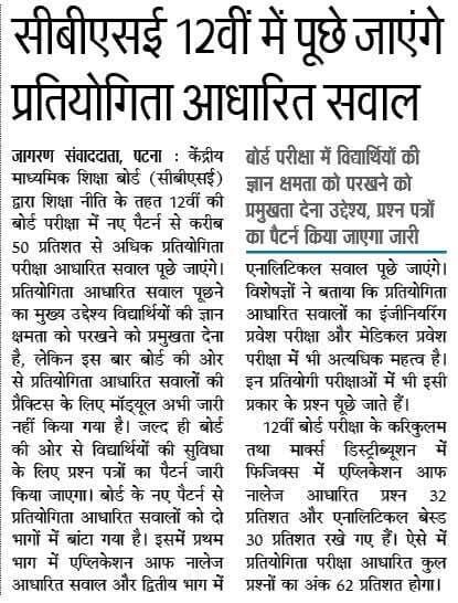 Cbse Class 12 : Question Pattern Changed