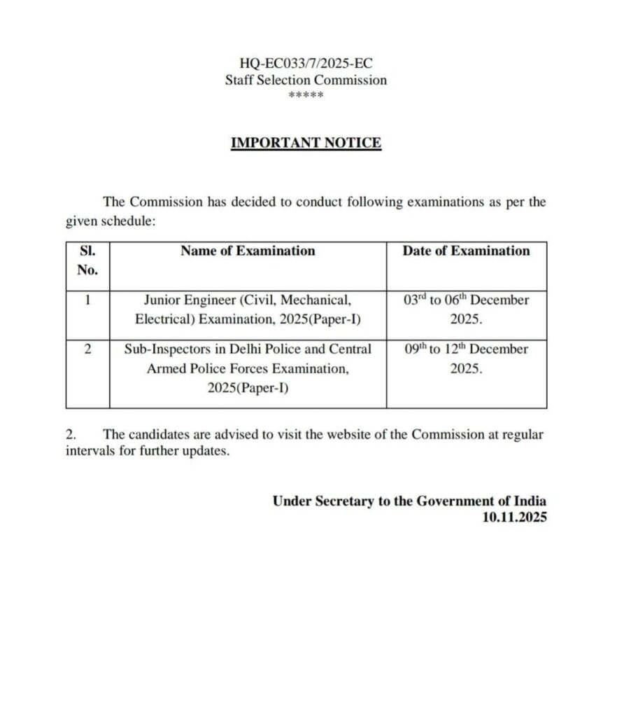 Ssc Cpo &Amp; Ssc Je 2025 Exam Dates Out 