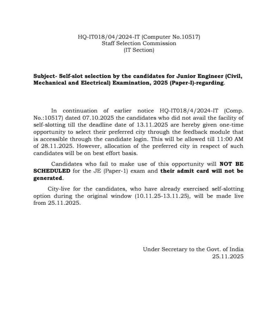 Ssc Je Self Selection Window Reopen 