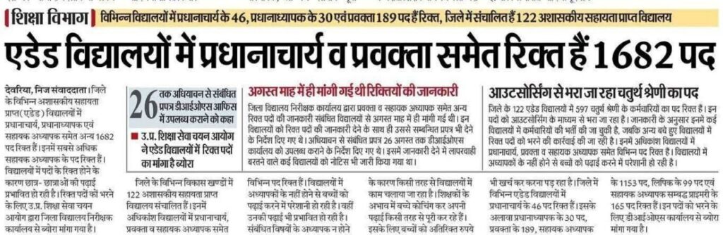 Up Government Aided Schools Vacancies 3 Aided School Vacant Posts