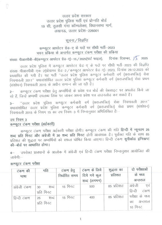 Upsssc Typing Test Date