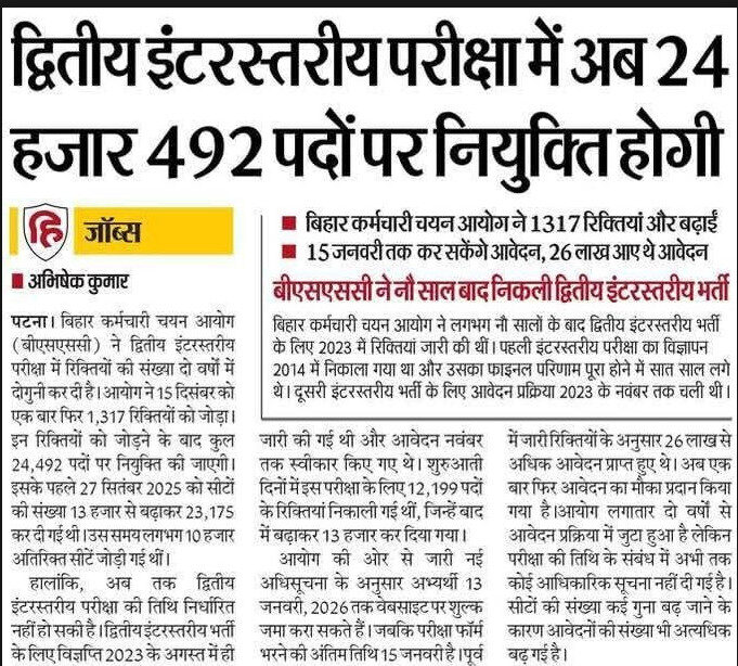 Bihar Inter State Level Recruitment 