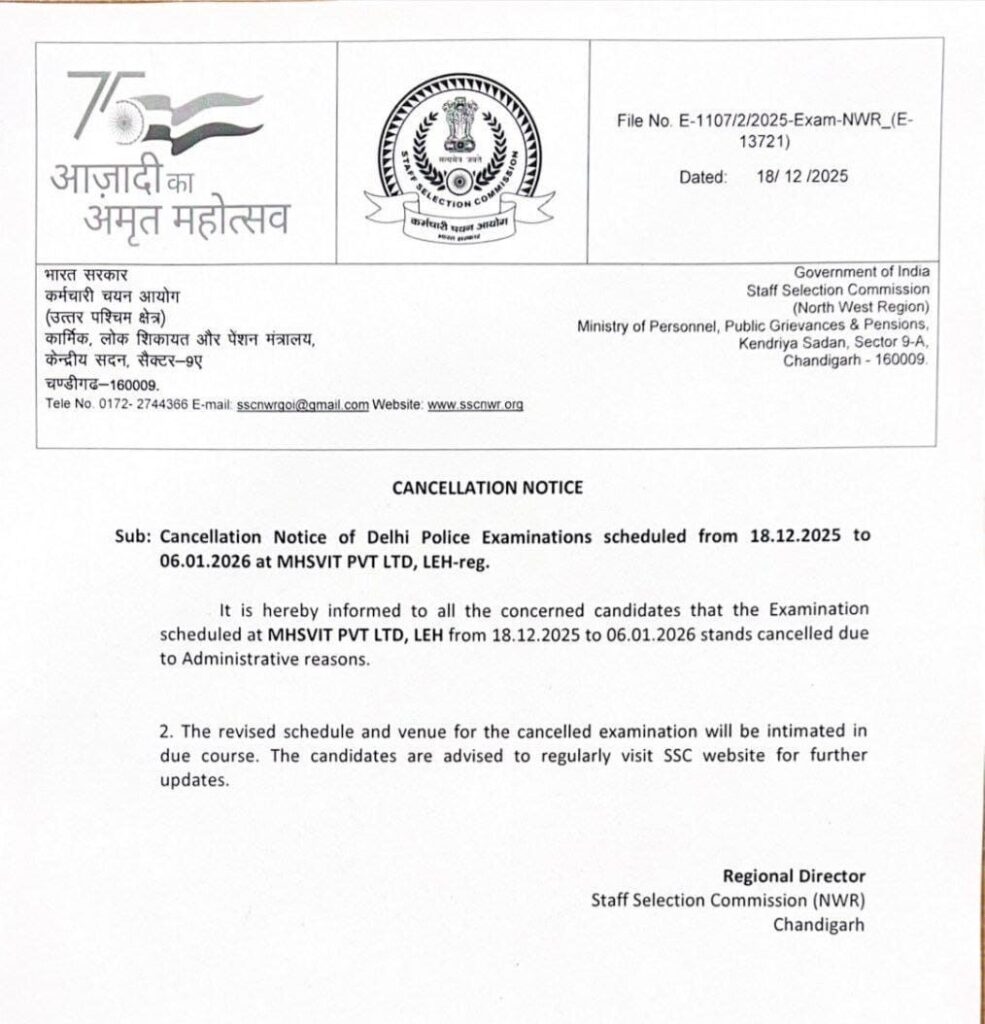 Delhi Police Constable Exam Cancel