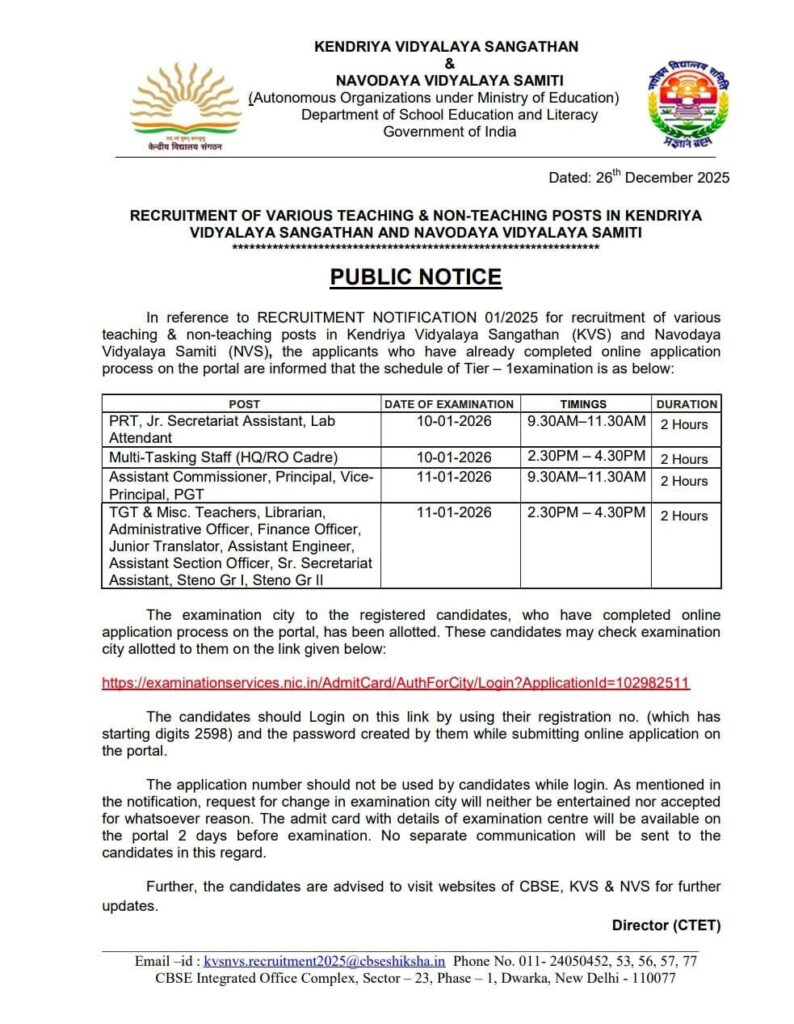 Kvs/Nvs City Intimation Slip Out