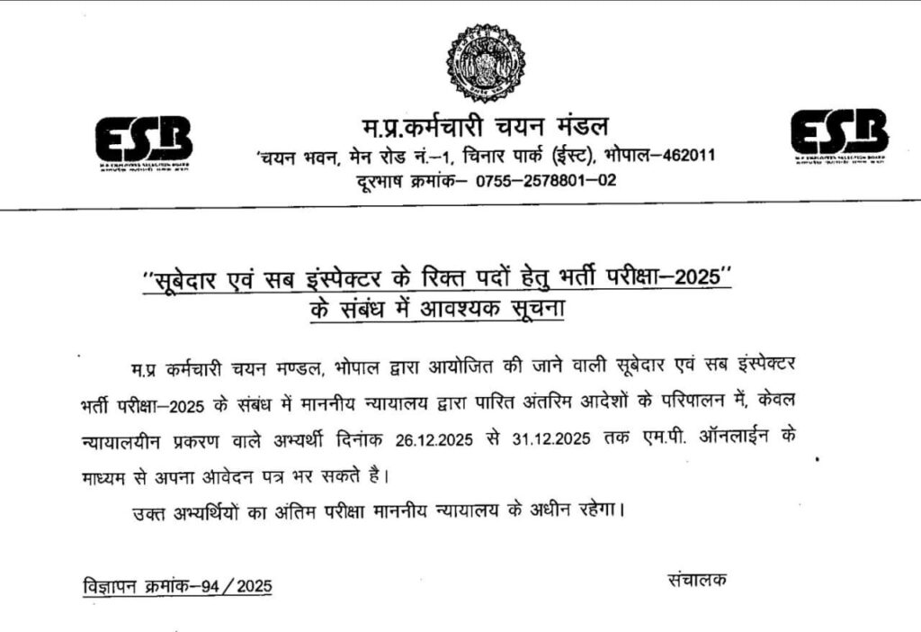 Mp Si &Amp; Subedar Application 