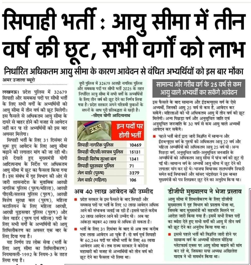 Up Police Constable 2025 : 3-Year Age Relaxation 3 Up Police Constable Age Relaxation