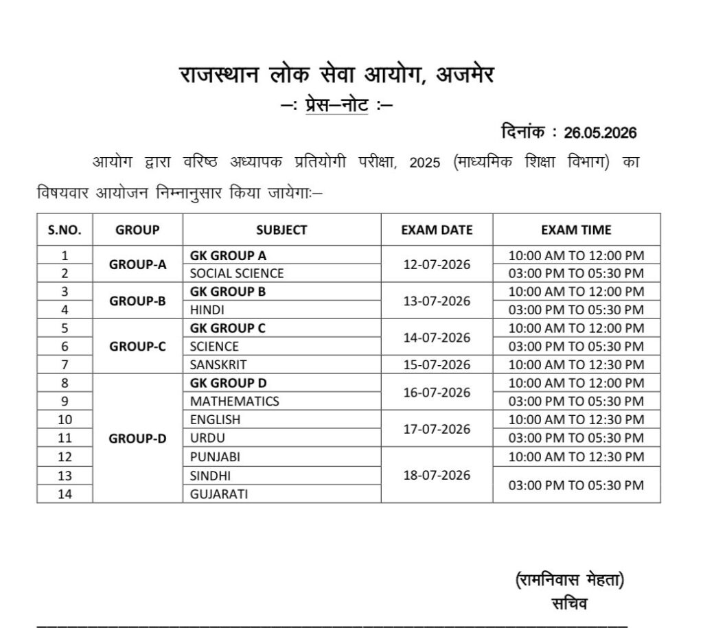 Rpsc 2Nd Grade Teacher Exam Date 2026 Out : Check Exam Schedule Here !! 3 Rpsc