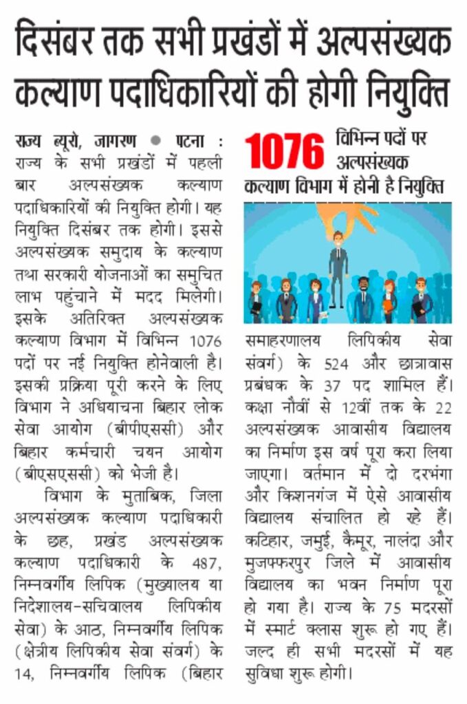 Bihar Govt. Recruitment 2025 : 1,076 New Vacancies !! 3 Bihar Govt.