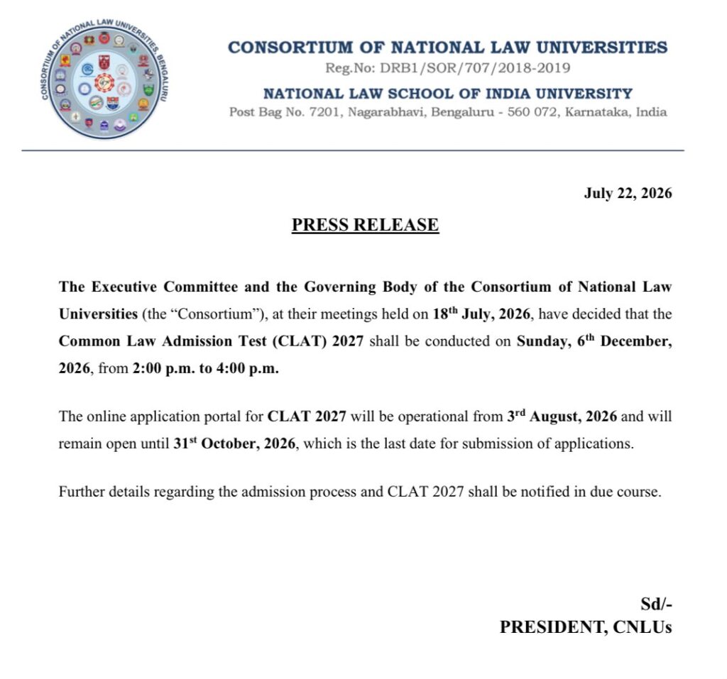 Clat Admission Form 2026 Out : Know Eligibility And Exam Pattern !! 3 Clat