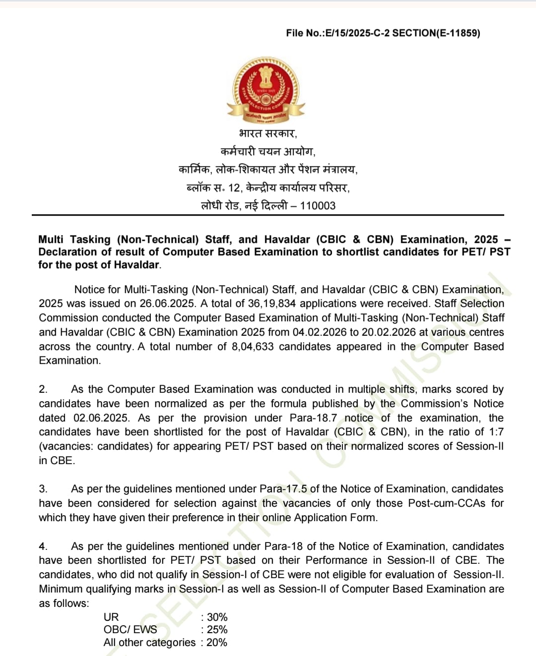 Ssc Mts / Havaldar