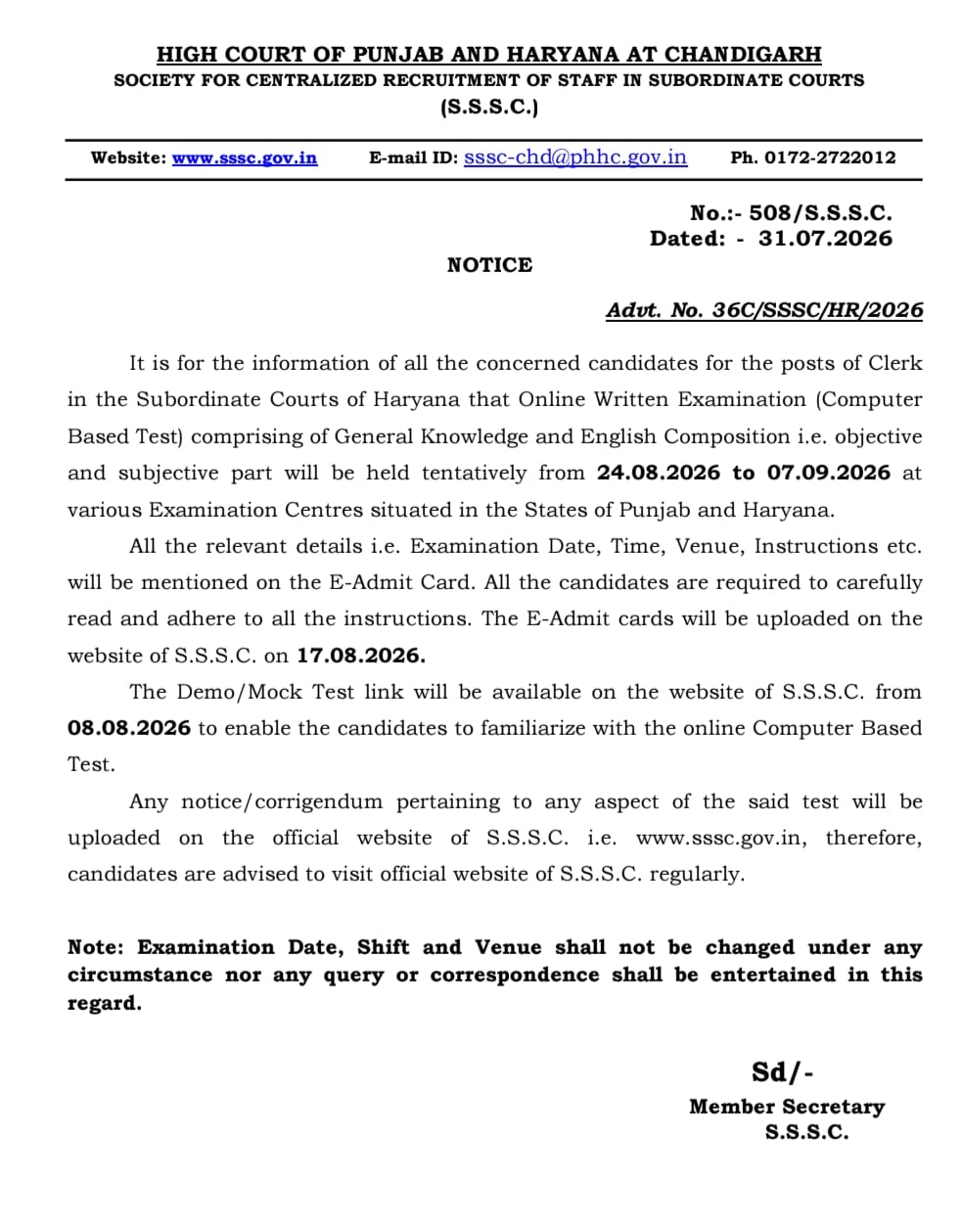 Haryana Court Clerk Admit Card 2026 Out : Download Hall Ticket Now !! 3 Haryana Court Clerk
