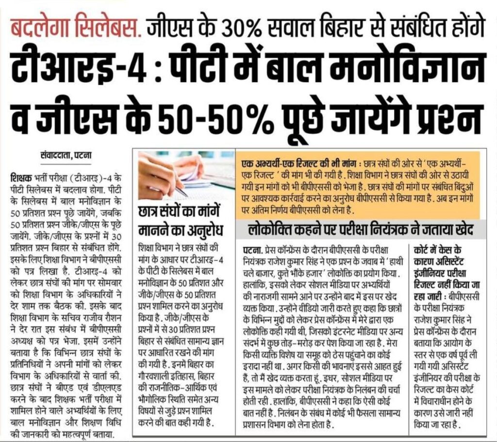 Bihar Bpsc Tre-4 Teacher Recruitment