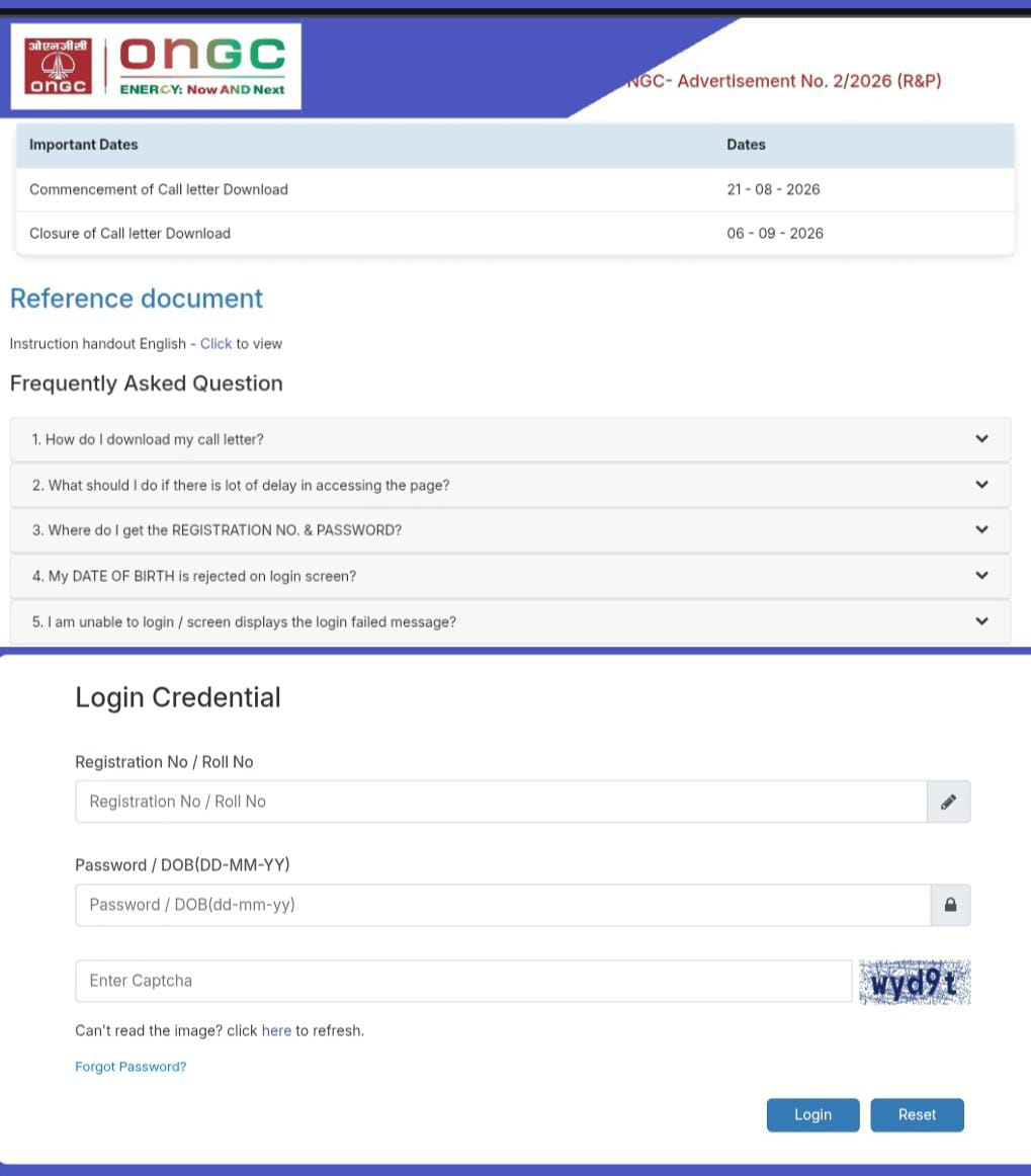 Ongc Get Admit Card 2026 Out : Download Hall Ticket Now !! 3 Ongc Get Admit Card 2026 Out : Download Hall Ticket Now !! 1