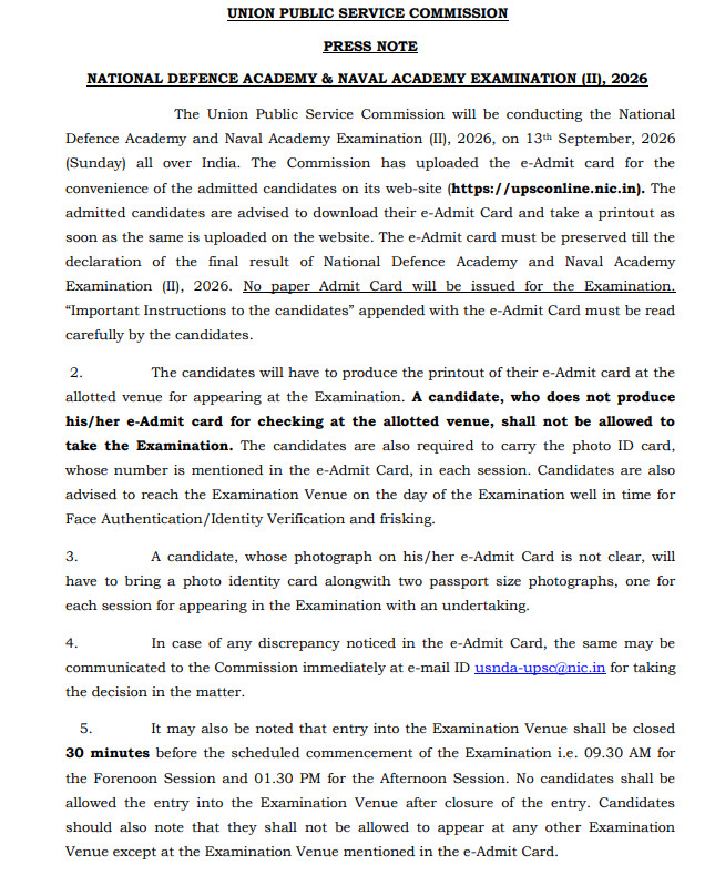 Upsc Nda Ii Admit Card 2026 Out : Download Hall Ticket Now !! 3 Upsc Nda Ii Admit Card 2026 Out : Download Hall Ticket Now !! 1