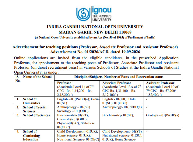 Ignou Teaching Recruitment 2026 - Apply Online 43 Various Posts!! 3 Ignou Teaching Recruitment 2026