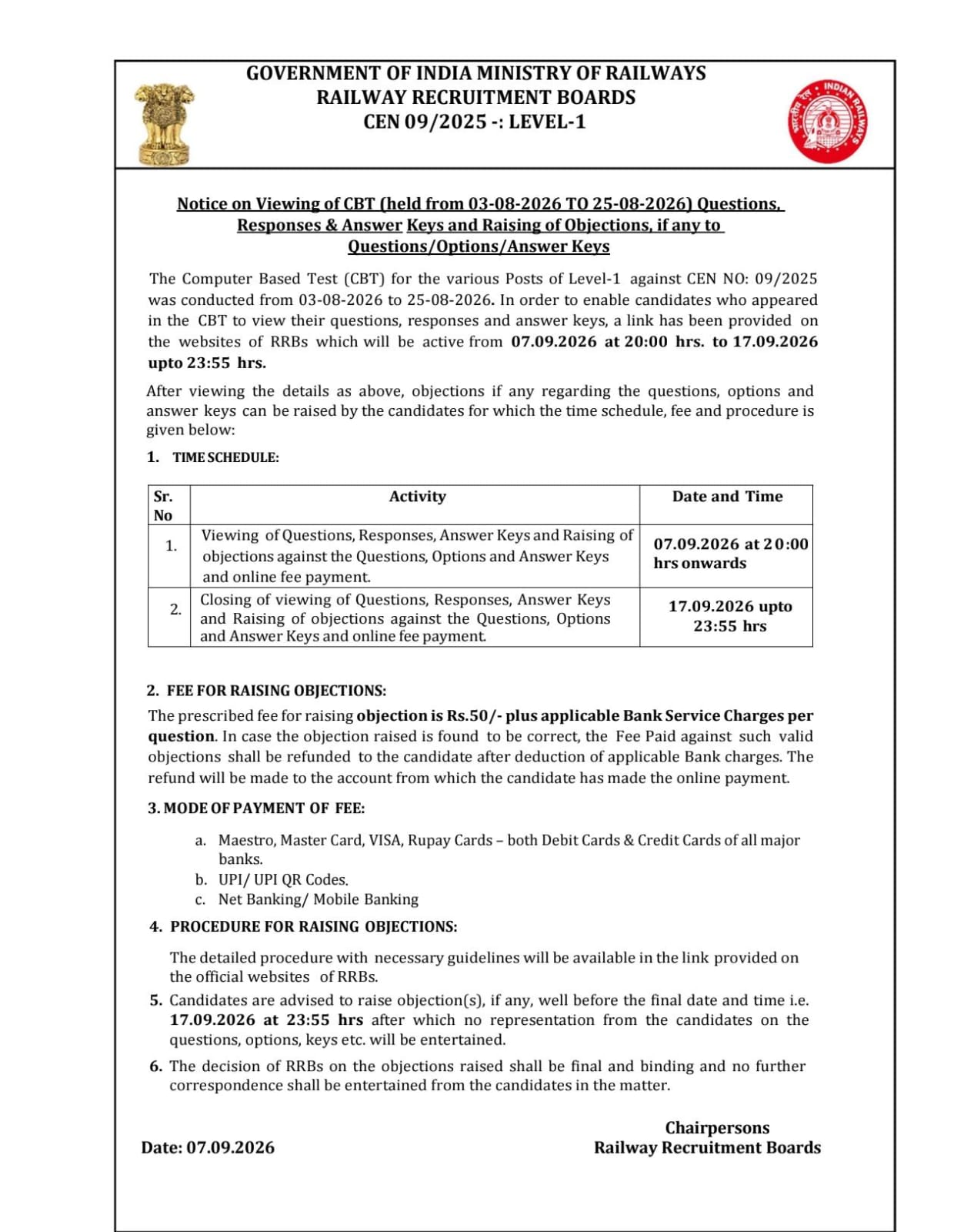 Rrb Group D Cen 09/2025 Answer Key 2026 Out : Check Now !! 1