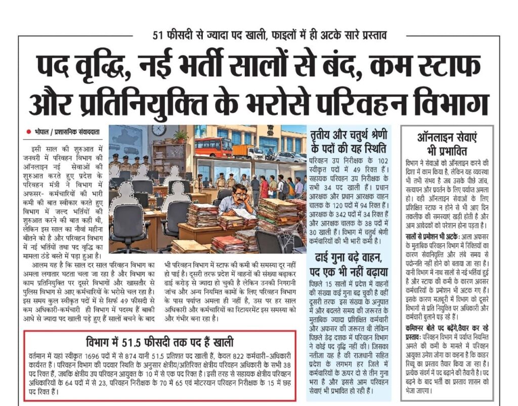 Mp Transport Department Updates: Over 51% Posts Vacant, Cadre Review Proposal Prepared... 3 Mp Transport Department Updates