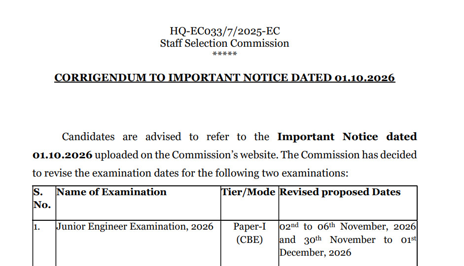 Ssc Je 2026 Revised Exam Date Out, Check Now!! 3 Ssc Je 2026 Revised Exam Date Out,