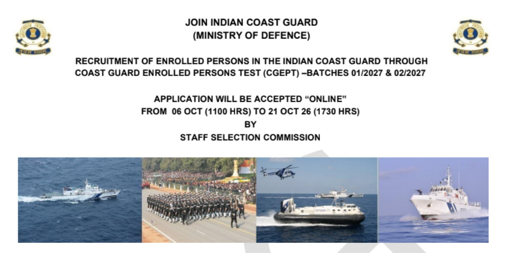Indian Coast Guard Cgept Notification Out For 365 Posts, Check Selection Process!! 1